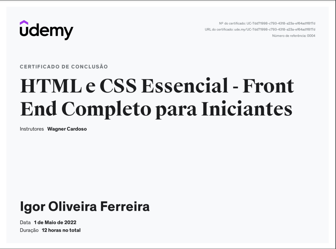 Certificado da Udemy